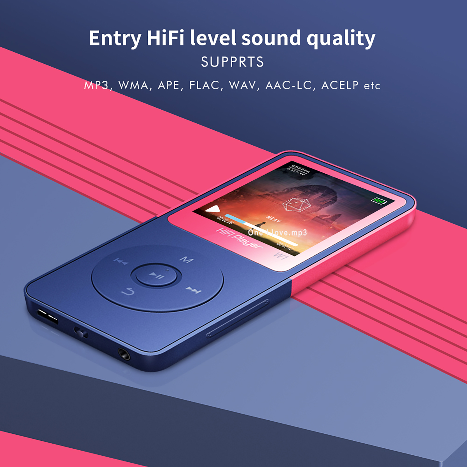 thumbnail image 2 of MP3 MP4 Music Player With FM Radio - 30 Hour Battery, Supports 64GB TF Card (Blue) 2 of 13